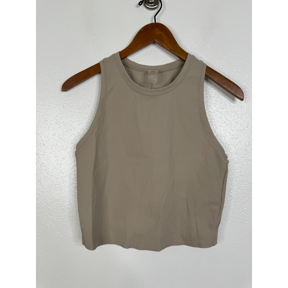 Rhone Reign Ribbed Crop Tank Top Womens Medium Taupe Tan Racerback Activewear